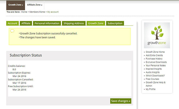 Growth Zone Subscription Cancelled
