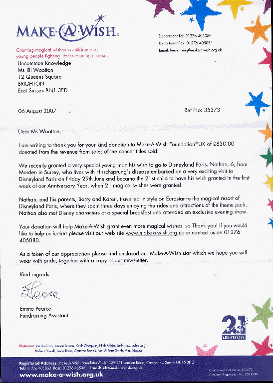 Make-a-Wish Thank You Letter 2