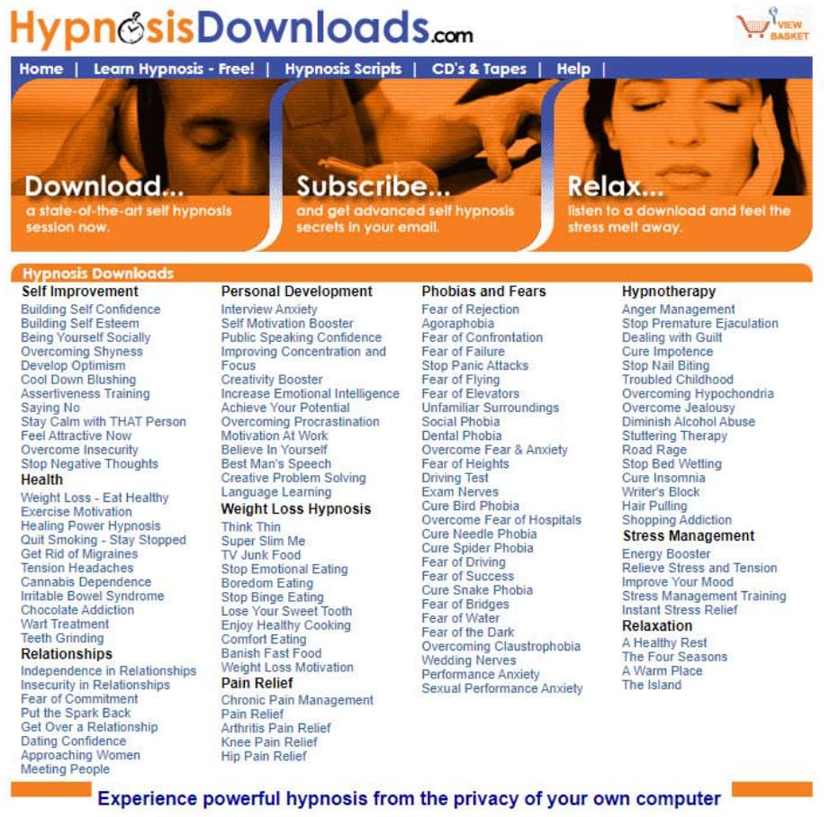 Old Hypnosis Downloads website screenshot