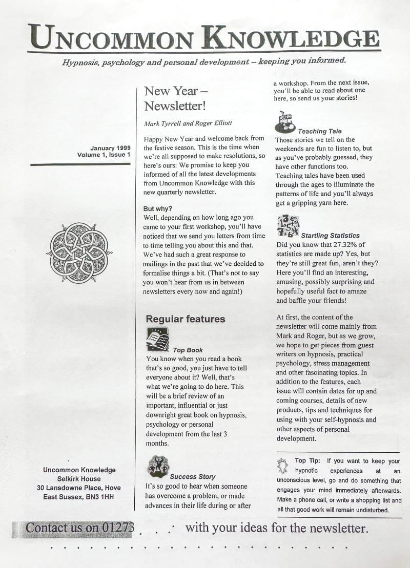 The Uncommon Knowledge quarterly print newsletter - first issue.